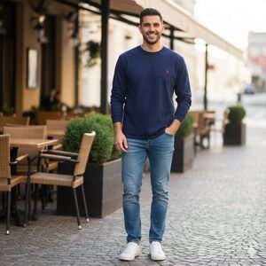 Polo Ralph Lauren Long Sleeve Navy Blue Shirt Men's XXL Red Pony Logo